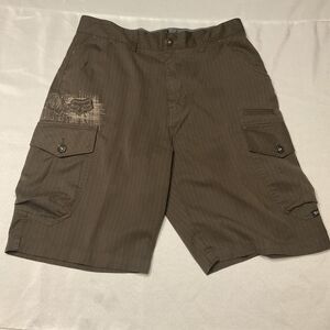 FOX Racing Cargo Shorts Mens Size 33 Brown Striped Embroidered Skateboarding Y2K